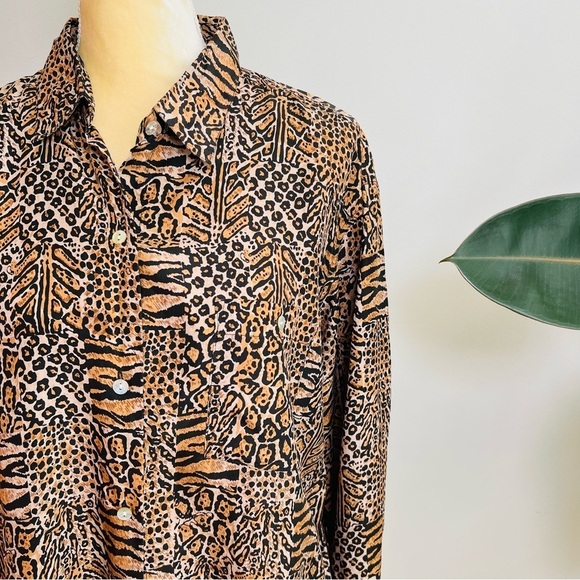 COTE DE FRANCE vintage silk blouse animal print - Picture 3 of 6